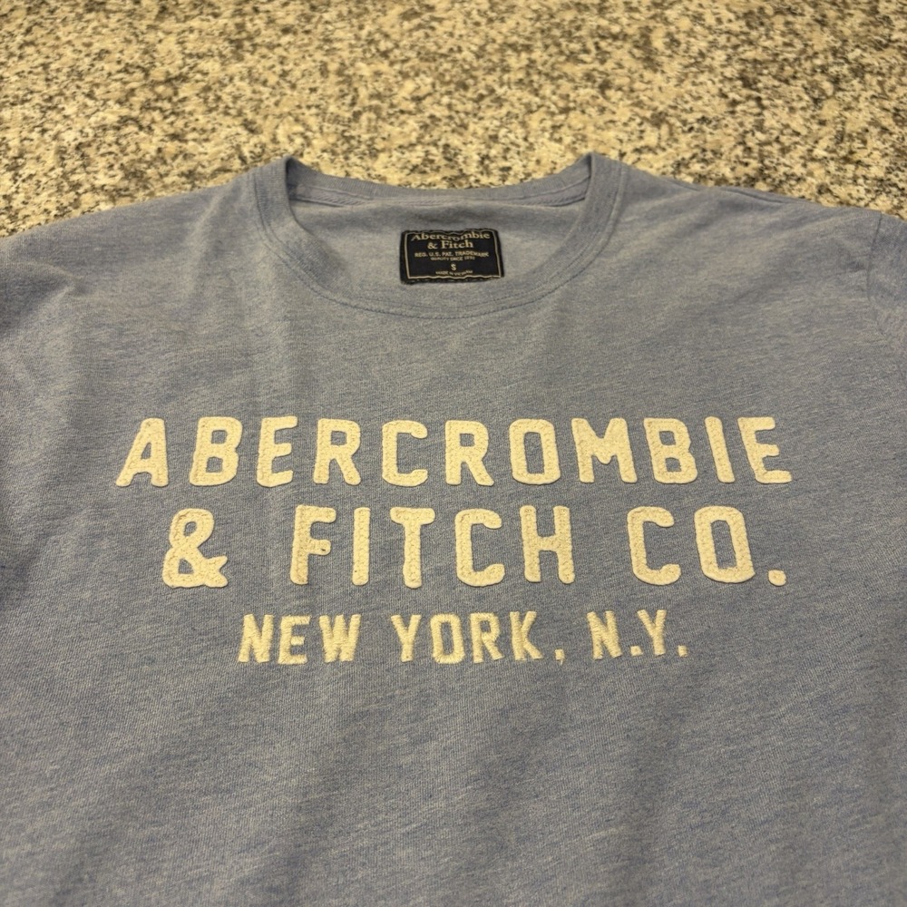Y2K Abercrombie & Fitch Long Sleeve Tee Mens Small Blue Applique Logo New York